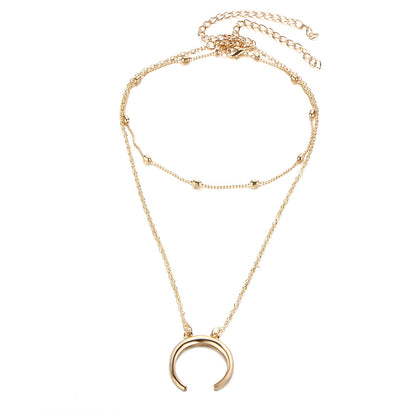 Layered Horn Necklace with Moon Pendant - Fashionable Style
