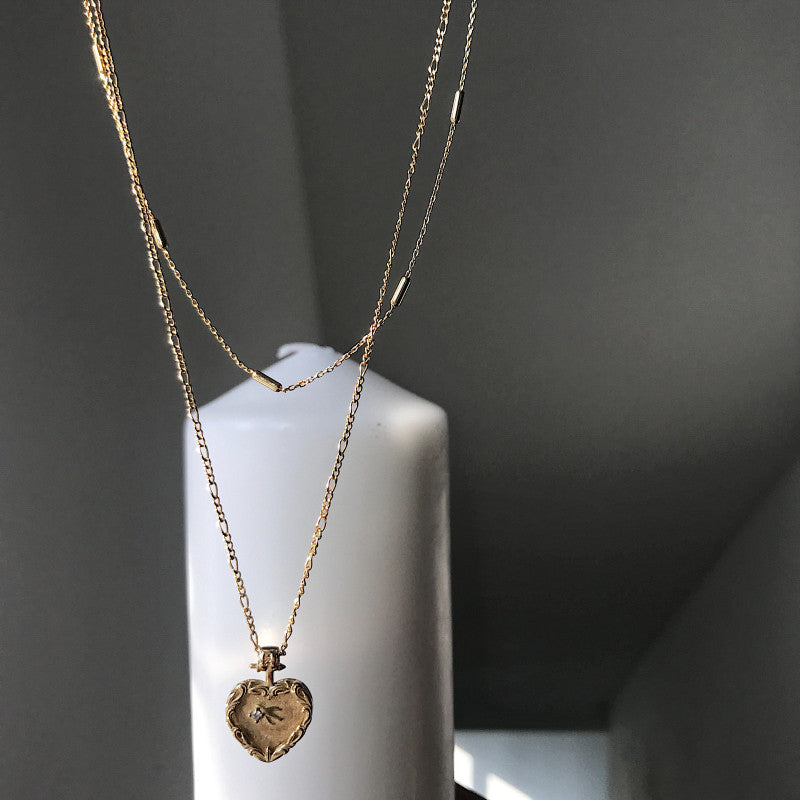 Kastite S925 Silver Heart Double Layer Necklace for Women