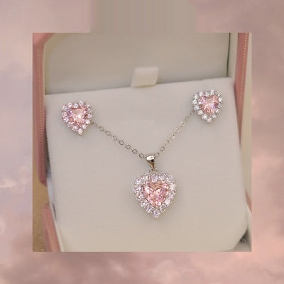 Sweet Peach Love Gem Bracelet & Gold-plated Heart Necklace