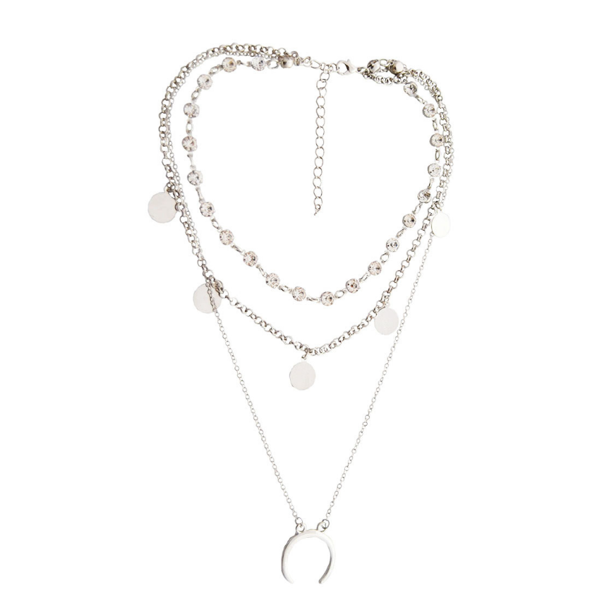 Simple Multi-Element Moon Pendant Layered Necklace