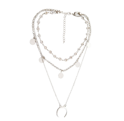 Simple Multi-Element Moon Pendant Layered Necklace