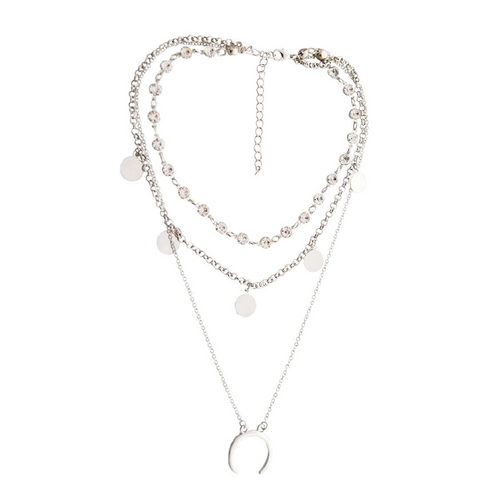 Simple Multi-Element Moon Pendant Layered Necklace