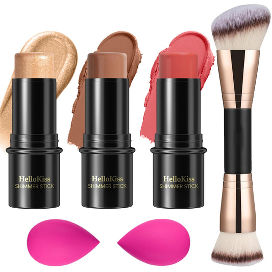 3 Pcs Cream Contour Stick Makeup Kit Shades with Highlighter Stick Blush Stick and Bronzer Contour Stick for Sculpt the Cheeks Waterproof Matte & Dewy Finish (Medium#04+#07+#14)