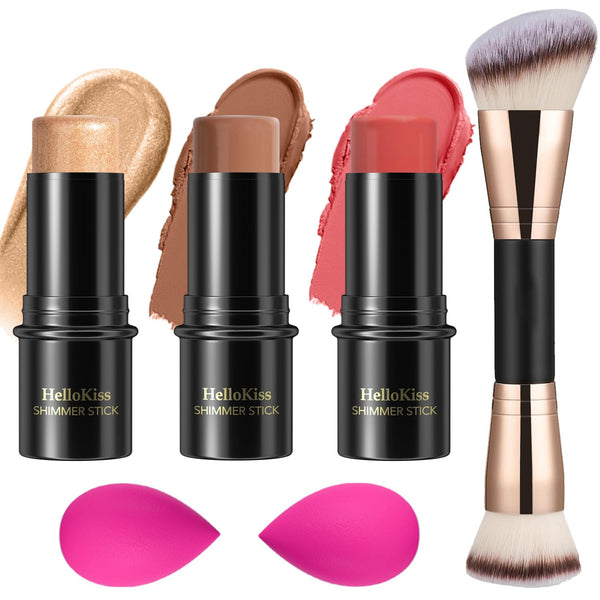 3 Pcs Cream Contour Stick Makeup Kit Shades with Highlighter Stick Blush Stick and Bronzer Contour Stick for Sculpt the Cheeks Waterproof Matte & Dewy Finish (Medium#04+#07+#14)