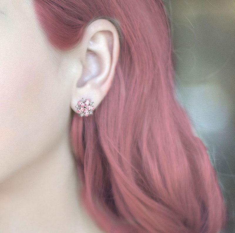 Korean Cherry Blossom Stud Earrings with S925 Silver