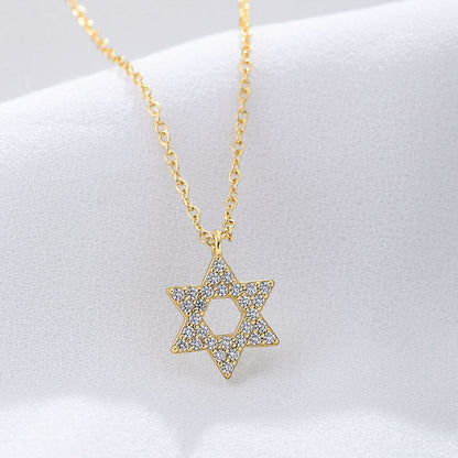 S925 Silver Star Pendant Necklace with Zirconium Stones