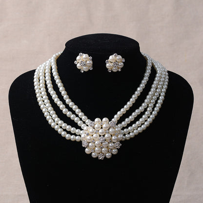 Bridal Pearl Flower Necklace and Earring Set
