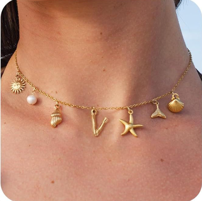 26 Bamboo Letter Necklace - Starfish, Shell & Conch Design