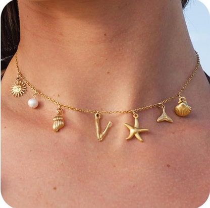 26 Bamboo Letter Necklace - Starfish, Shell & Conch Design