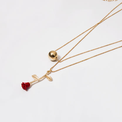 Bohemian Style Layered Beaded Rose Pendant Necklace
