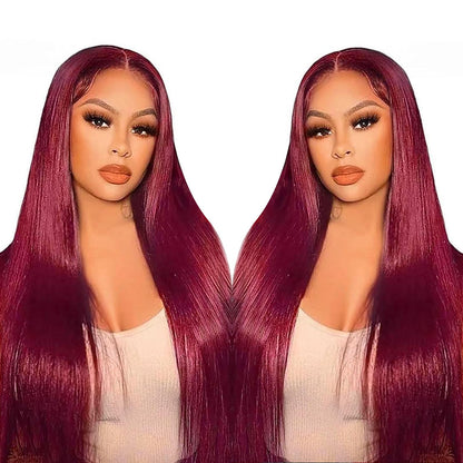 Burgundy Lace Front Wigs Human Hair 13x6 Straight 99j Burgundy Lace Front Wigs Human Hair Pre Plucked Red Wig Wine Red Lace Front Wigs Human Hair 180 Density 22 Inch Glueless Reddish Brown Wigs