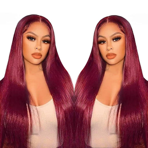 Burgundy Lace Front Wigs Human Hair 13x6 Straight 99j Burgundy Lace Front Wigs Human Hair Pre Plucked Red Wig Wine Red Lace Front Wigs Human Hair 180 Density 22 Inch Glueless Reddish Brown Wigs