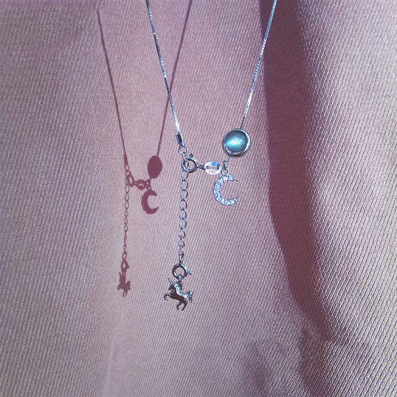 S925 Silver Moonstone Unicorn Necklace for Women