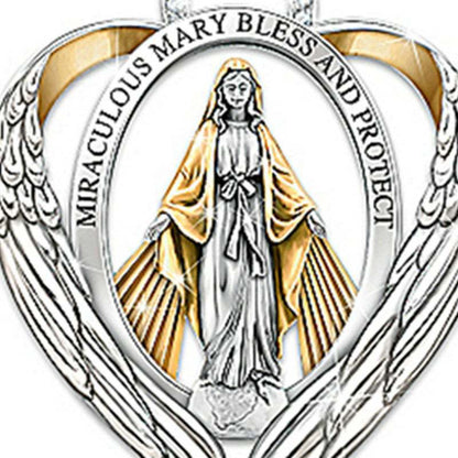 Heart Engraved Pendant Necklace, Virgin Mary Design