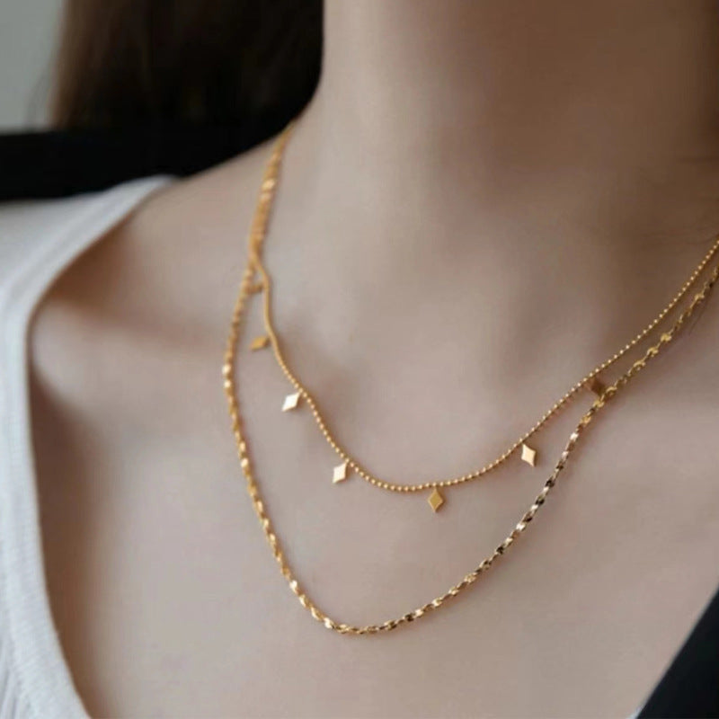 Titanium Steel Layered Star Diamond Necklace for Women