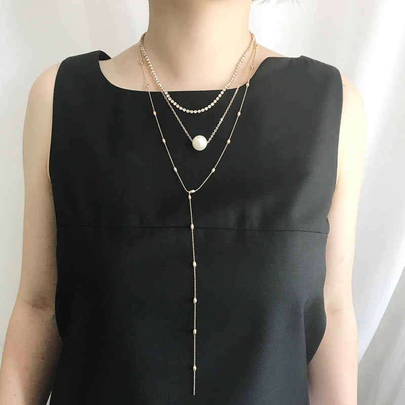 Pearl Layered Necklace Set with Crystal Pendant