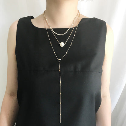 Pearl Layered Necklace Set with Crystal Pendant