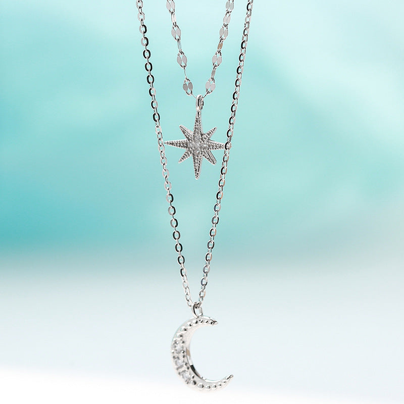 Trendy Silver-Plated Moon and Star Layered Necklace