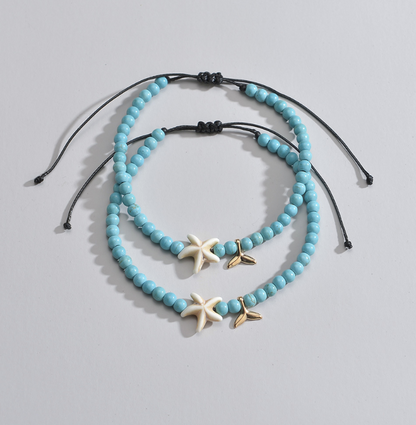 Bohemian Vintage Star Turquoise Anklet with Beads