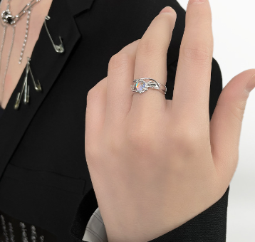 Sterling Silver Irregular Blue Moonstone Ring for Women