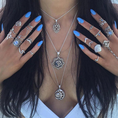 Layered Star and Moon Necklace Set