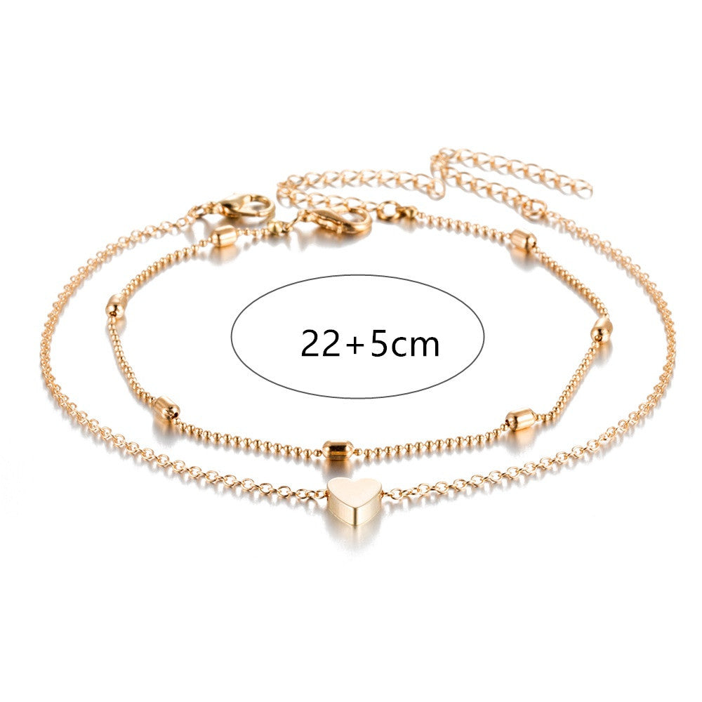 Double Layer Beach Bead Heart Anklet Bracelet
