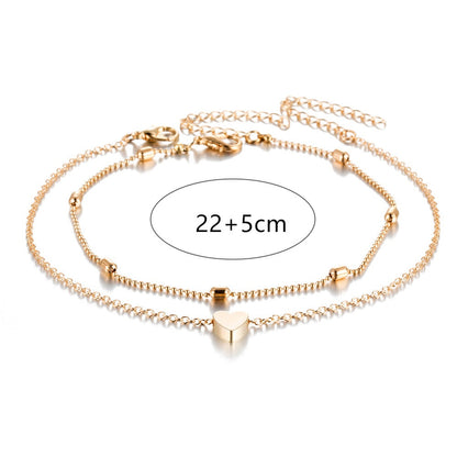 Double Layer Beach Bead Heart Anklet Bracelet
