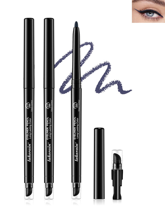Navy Blue Waterproof Eyeliner Gel Pencil- 2Pcs Smudge Proof Long Lasting Retractable Eyeliner Pen Creamy Eyeliner Waterline Smoky Makeup Eye Liner Pencils for Women Built-In Sharpener & Smudger-04