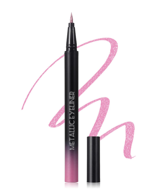 Metallic Pink Glitter Liquid Eyeliner Diamond Shimmer Waterproof Eyeliner Pen Sparkle Colored Eyeliner Long-Lasting Ultra-Fine Tip Smudge-Proof Quick-Drying High Pigmented Eye Makeup for Women-01