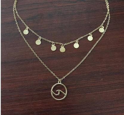 Pentagram Sun Moon Pendant Layered Necklace