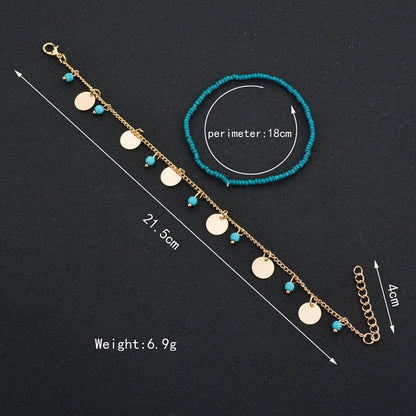 Round Bead Anklet with Turquoise - Bohemian Style