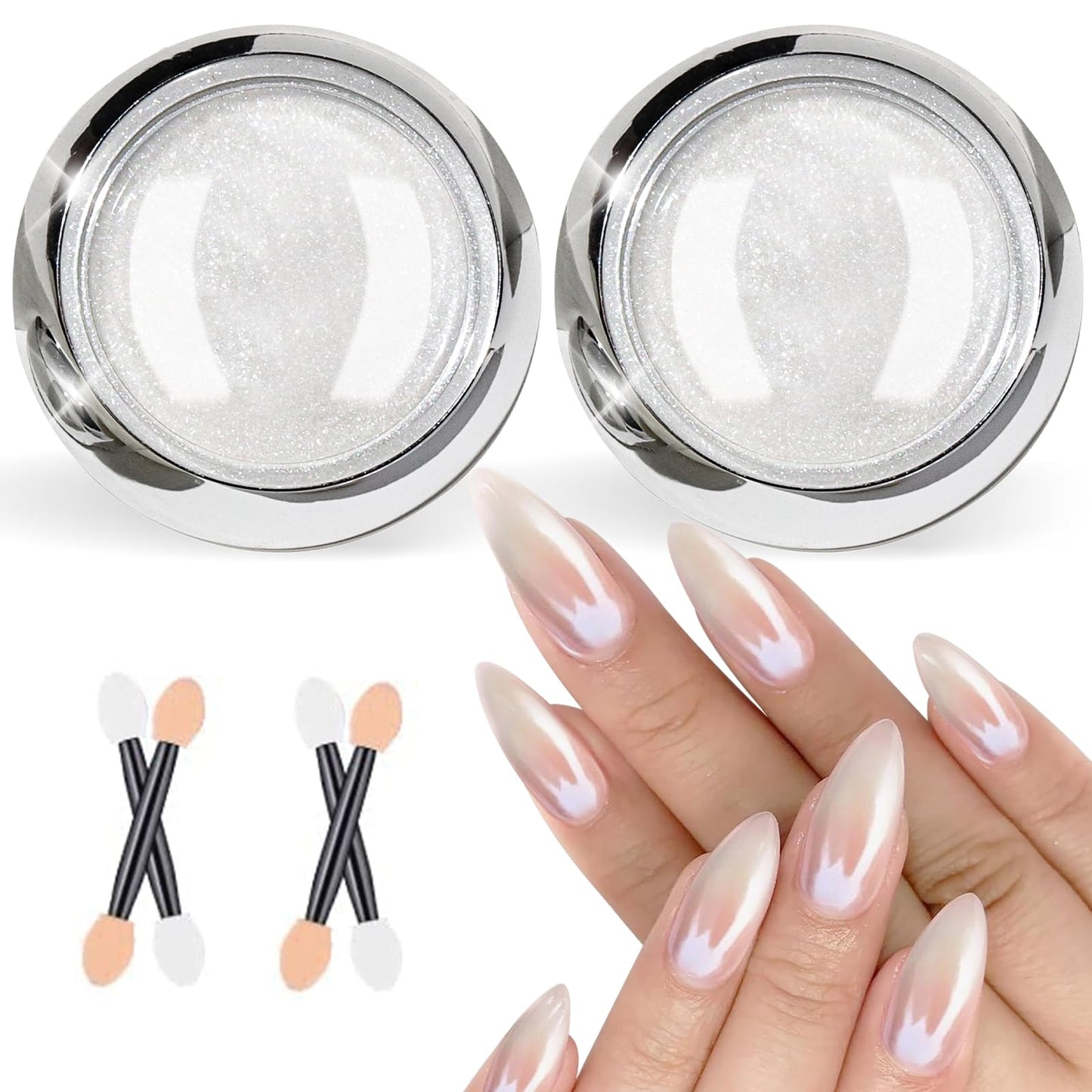 Pearl Chrome Nail Powder BISHENGYF:【Super Mirror Effect】 White Pearl Chrome Nail Powder Ice Transparent Aurora Chrome Nail Powder for Nails Art DIY