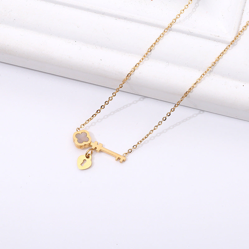 Titanium Steel Four-Leaf Clover Necklace with Pendant