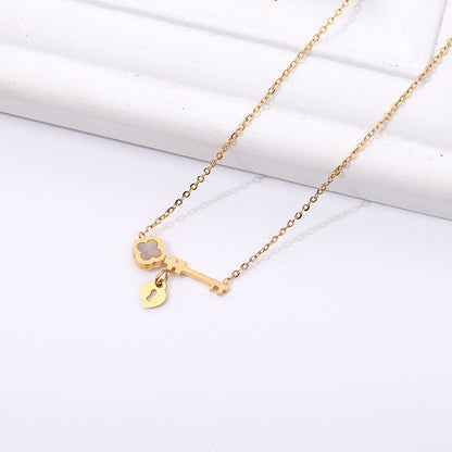 Titanium Steel Four-Leaf Clover Necklace with Pendant