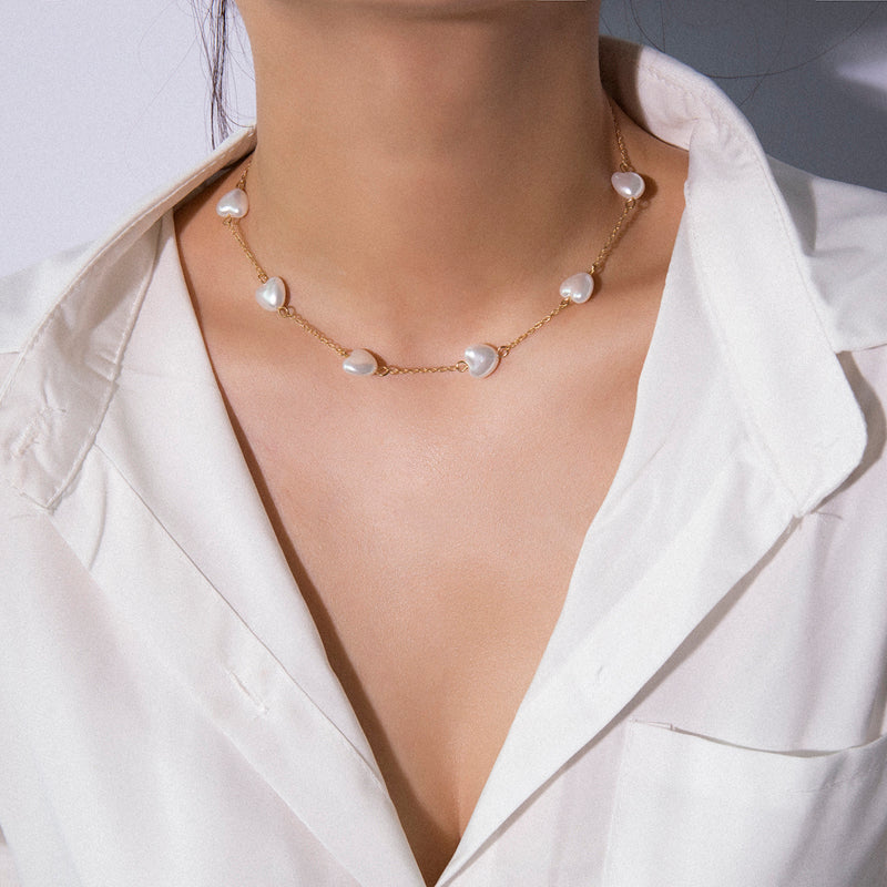 Pearl Heart Layered Necklace for Women – Chic Accessory