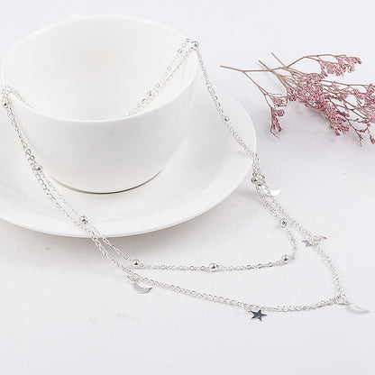 Double Layer Moon Star Beaded Choker Necklace