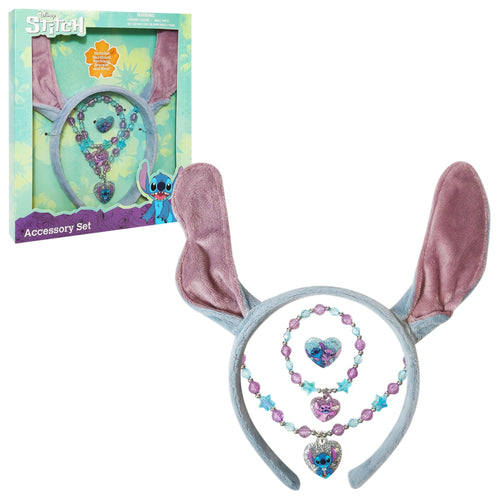 LUV HER Disney Licensed Stitch Headbands for Girls - Kids Jewelry Dress Up Set All in one Giftable Box - Headband Play Jewelry Set - 4pc (Toddler Headband Necklace Dress Up Bracelet Ring) Ages 3