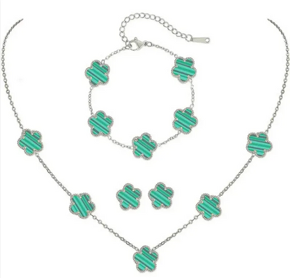 Elegant Five-Leaf Flower Jewelry Set – Titanium Steel Bracelet, Necklace & Stud Earrings