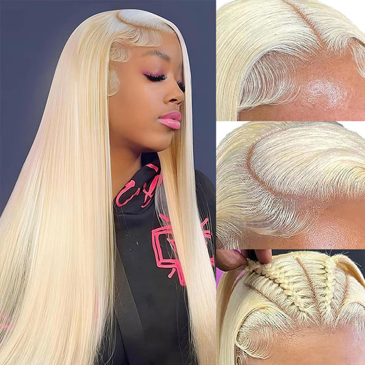 613 Lace Front Wig Human Hair Blonde Wig Human Hair 13x4 Lace Front Wig Human Hair for Women 180% Density Straight HD Lace Frontal Wig Glueless Wigs Human Hair Pre Plucked 28 Inch