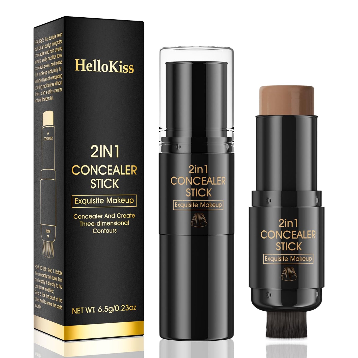 2 In 1 Cream Contour Stick Makeup with Built-In Brush Makeup Concealer Stick for Women Long Lasting Waterproof Matte (#06)
