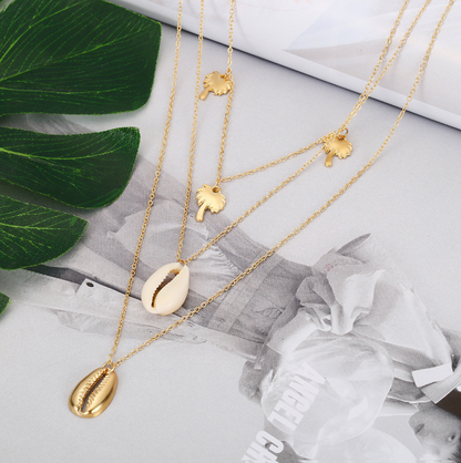 Minimalist Coconut Tree Shell Pendant Layered Necklace