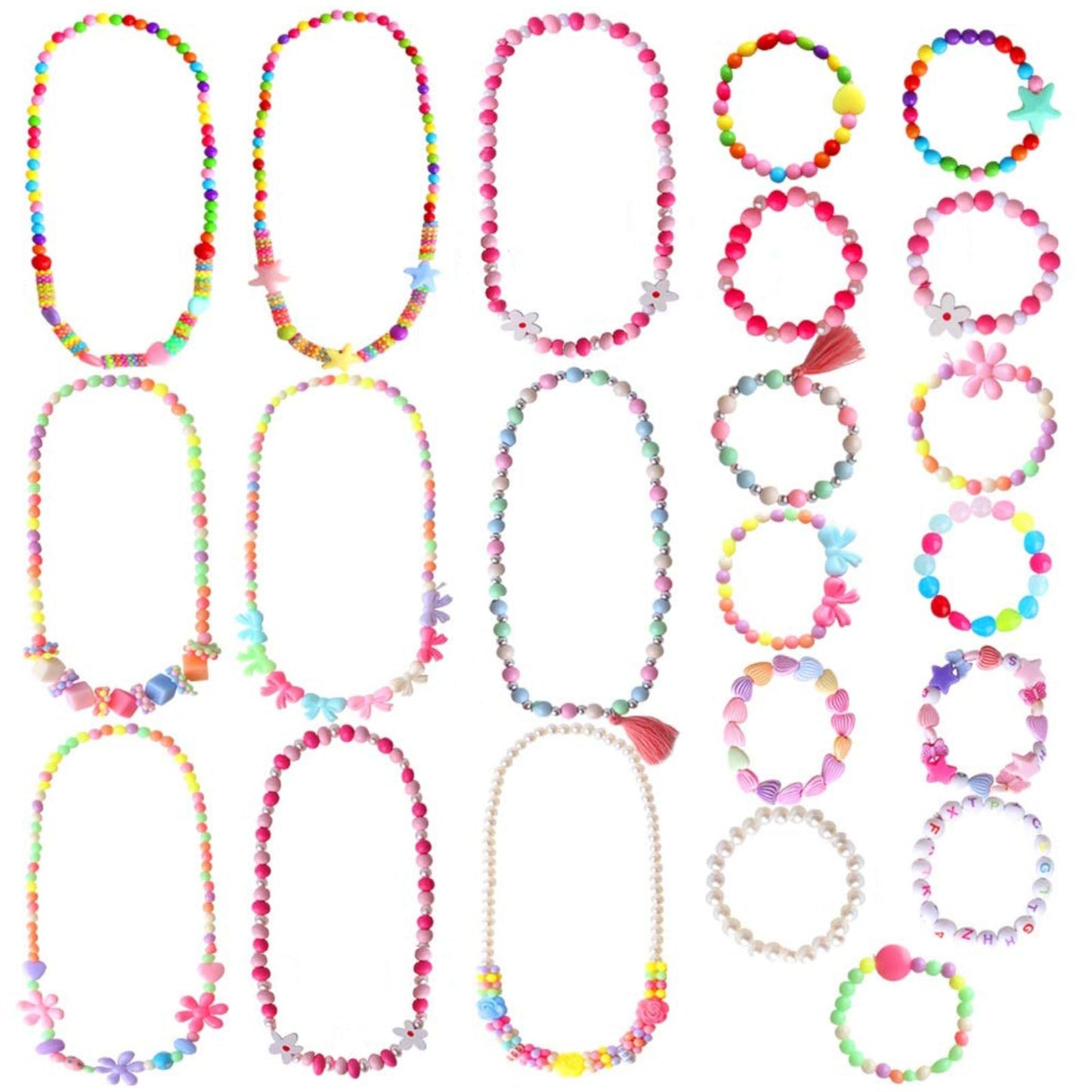 ONESING 22 Pcs Toddler Costume Jewelry Gift Princess Necklace Bracelet Set Girls Play Jewelry Kit Necklace Bracelet for Kids Play Dress Up