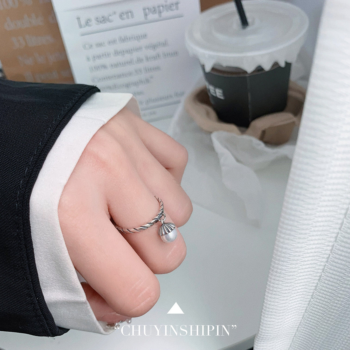 S925 Silver Vintage Pearl Open Ring for Women