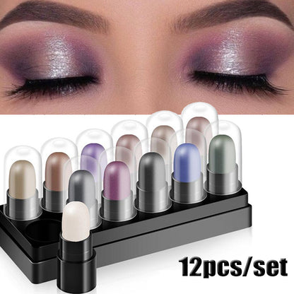 12-Color Waterproof Eyeshadow Pencil Set for Makeup