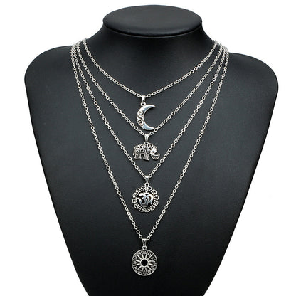 Vintage Bohemian Elephant Pendant Layered Choker Necklace