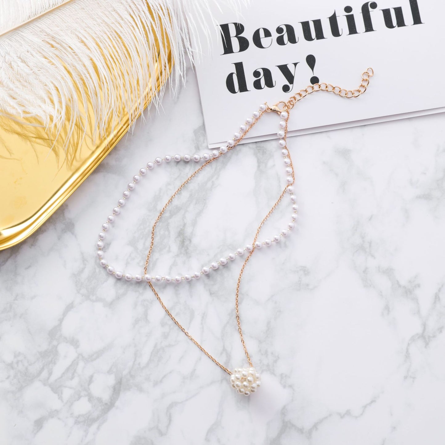 Pearl Chain, Double Layer Choker Necklace