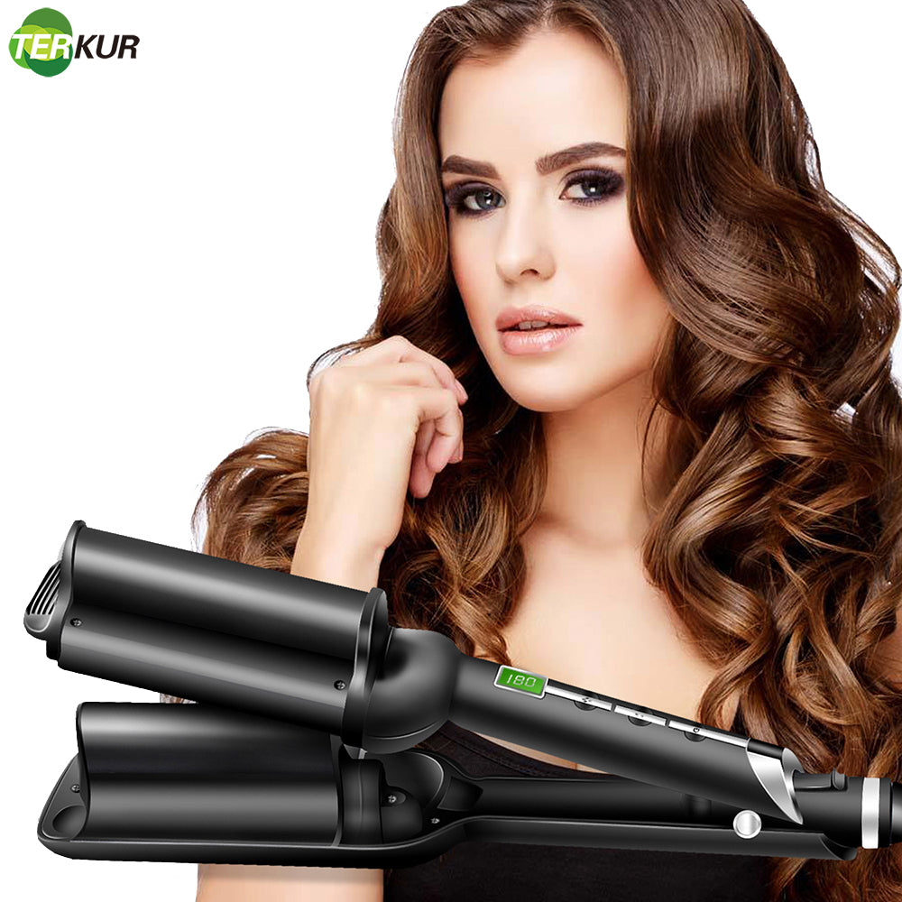 Deep U-Shaped Water Ripple Curling Iron with LCD Display