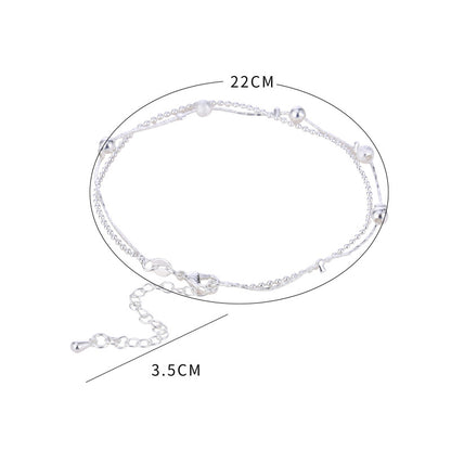 Silver Star Beads Double-Deck Anklet for Women