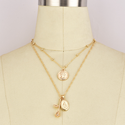 Mary Rose Alloy Pendant Necklace - Bohemian Layered Design