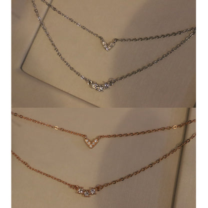 925 Silver Diamond-Studded Heart Layered Necklace
